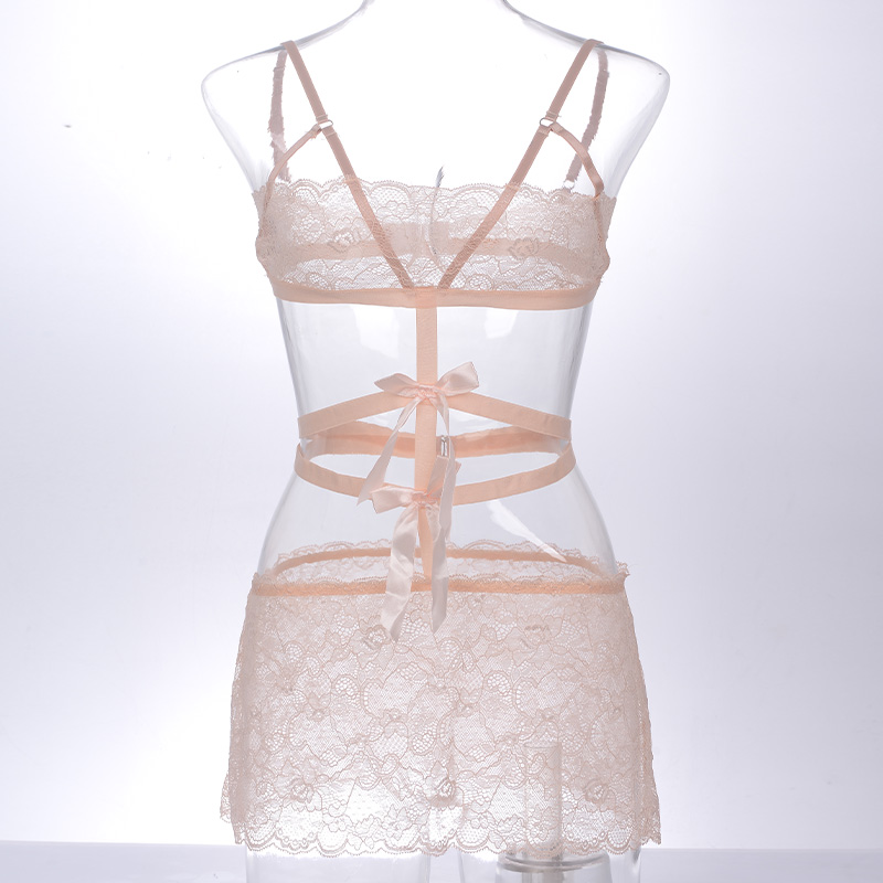 Sexy and interesting cut-out mesh see-through one-piece uniform, high-end sense, no-take lace women's spaghetti-strap nightgown underwear Application Scenario
