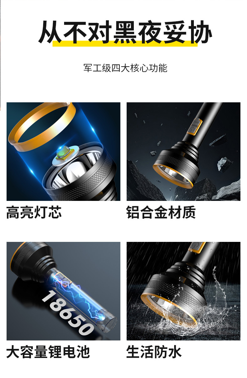 X123充电铝合金手电筒强光手电筒便携手握家用户外电筒详情2