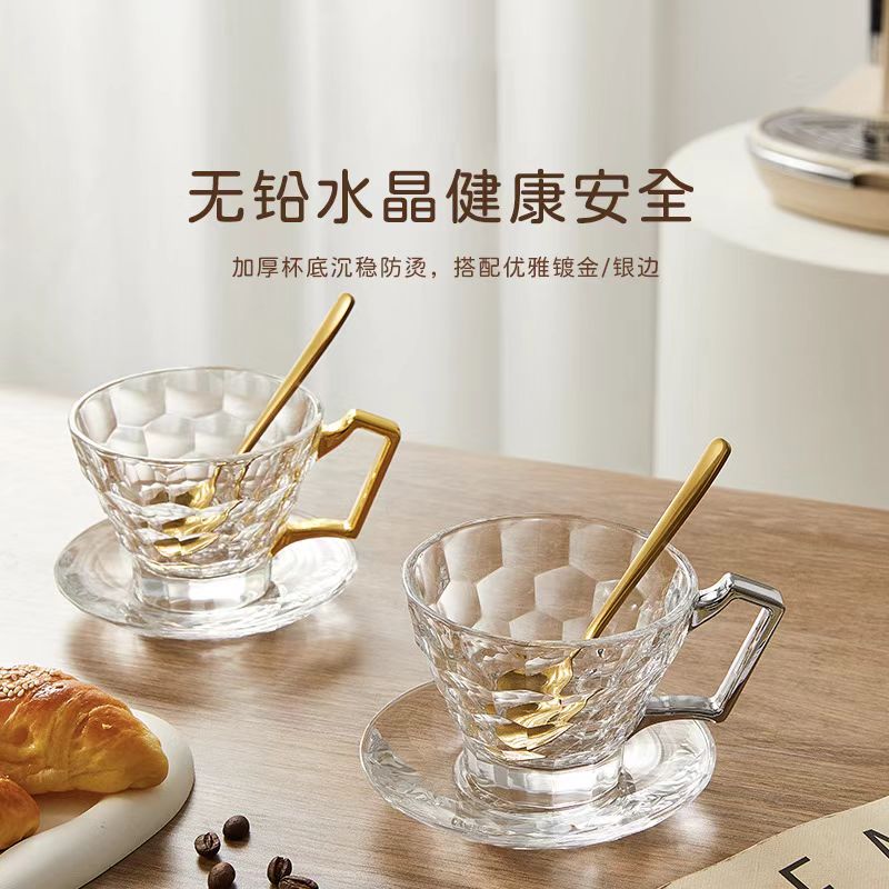 高颜值轻奢K9水晶玻璃马克杯一杯一碟礼盒套装日用百货随手杯