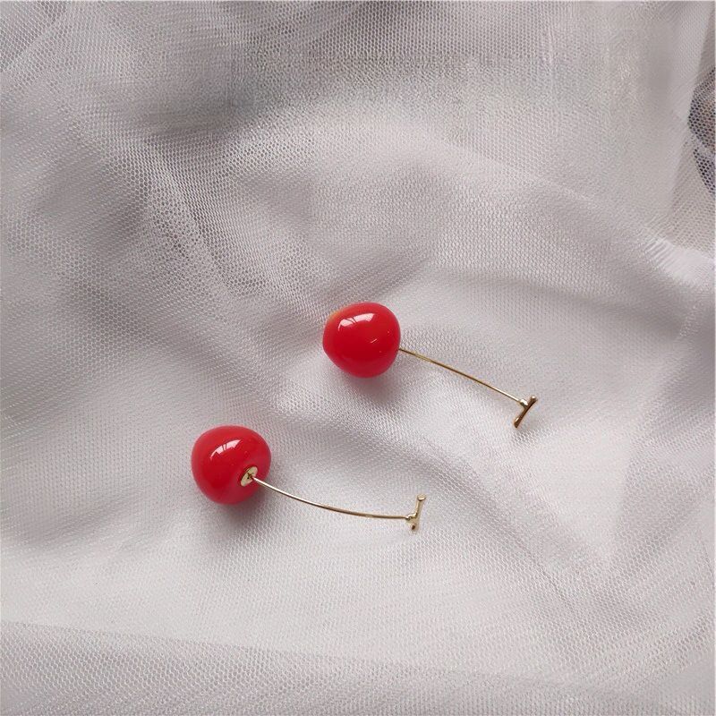 earrings 925 silver needle high-grade earrings cherry fruit cherry earrings personality cherry pendant long earrings Specification drawing