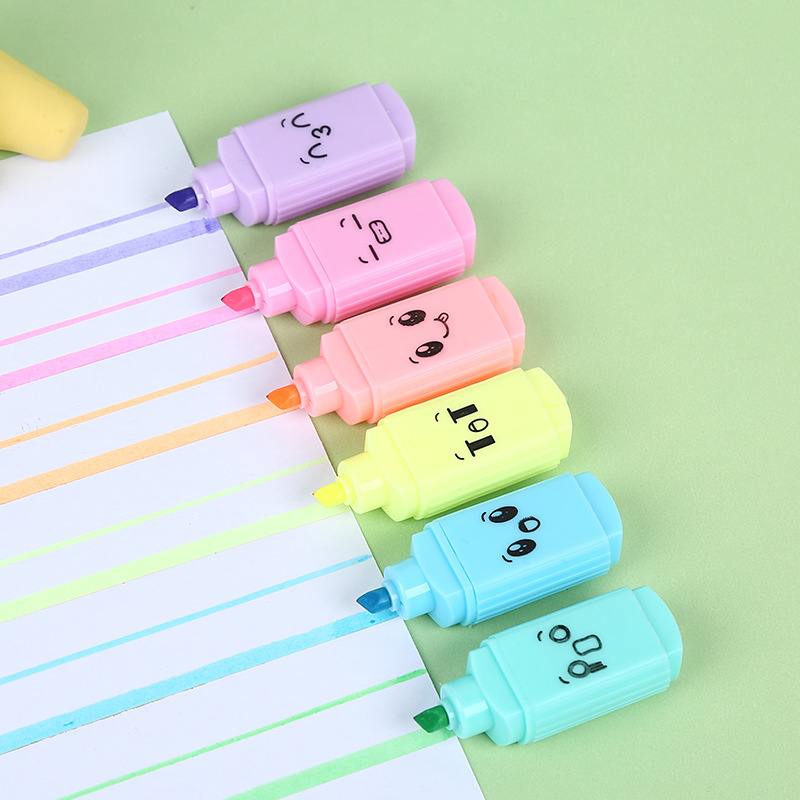 h138 cute student supplies fluorescent pen 6-color bag single-head tianhao cartoon fluorescent pen stationery set Specification drawing