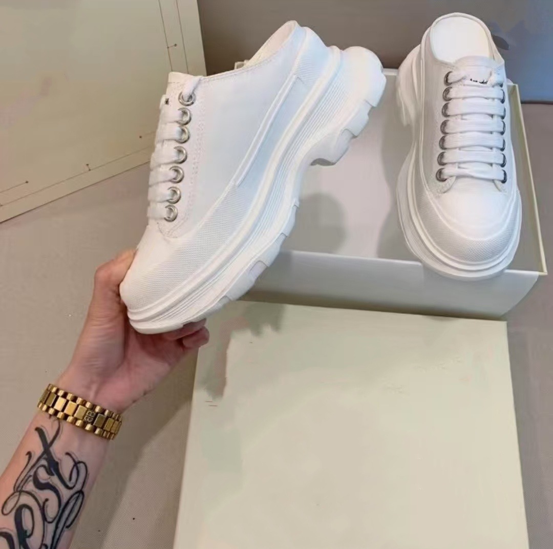 pure original mcqueen canvas shoes for women 2024 spring new muffin height increasing mcqueen platform shoes all-match lace-up white shoes undefined