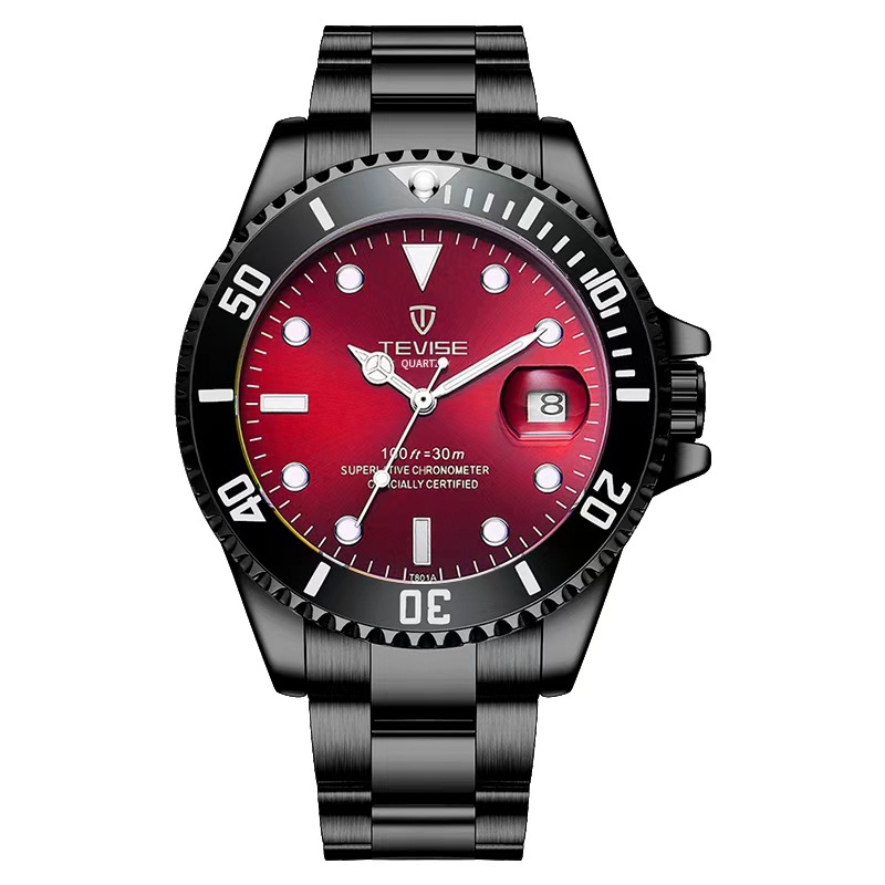 swiss tevise watch men's water ghost quartz watch sports luminous watch steel band watch factory wholesale details Picture