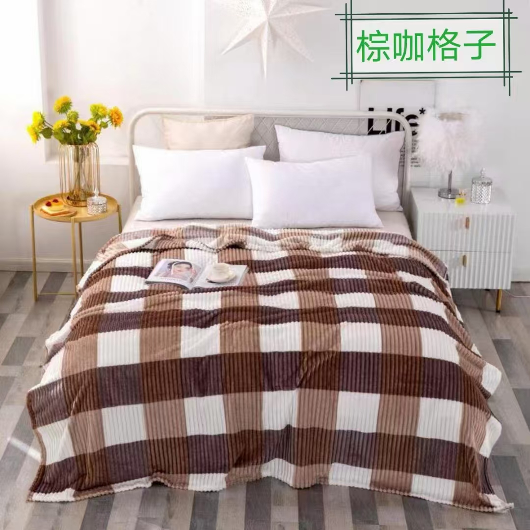 跨境外贸格子印花法兰绒KS抽条毛毯办公室午睡盖毯礼品毯空调毯子详情4