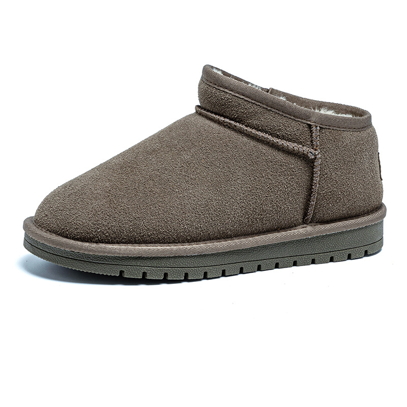 winter new snow boots flat bottom short boots northeast cotton padded shoes men's fleece-lined thickened waterproof warm genuine leather snow boots women undefined