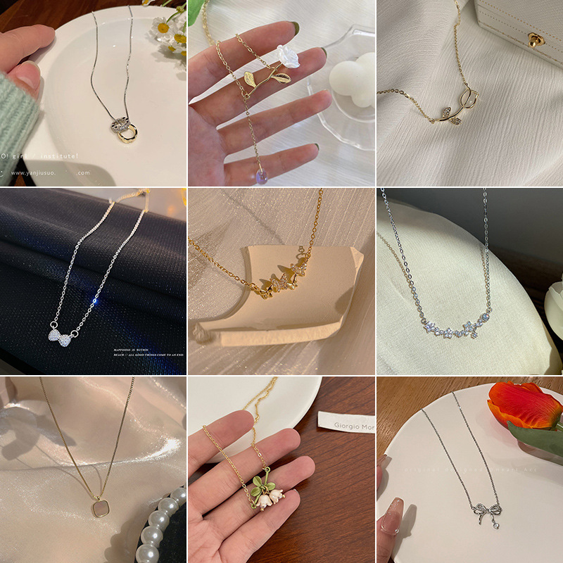 hot girl dignified pendant ornament wholesale niche ins style clavicle chain bow internet celebrity light luxury color-preserving necklace for women details Picture