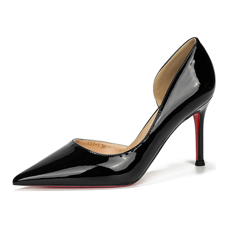 french style red bottom side empty pointed high heels women's stiletto heel autumn and winter low mouth sexy temperament all-match light luxury high-grade undefined