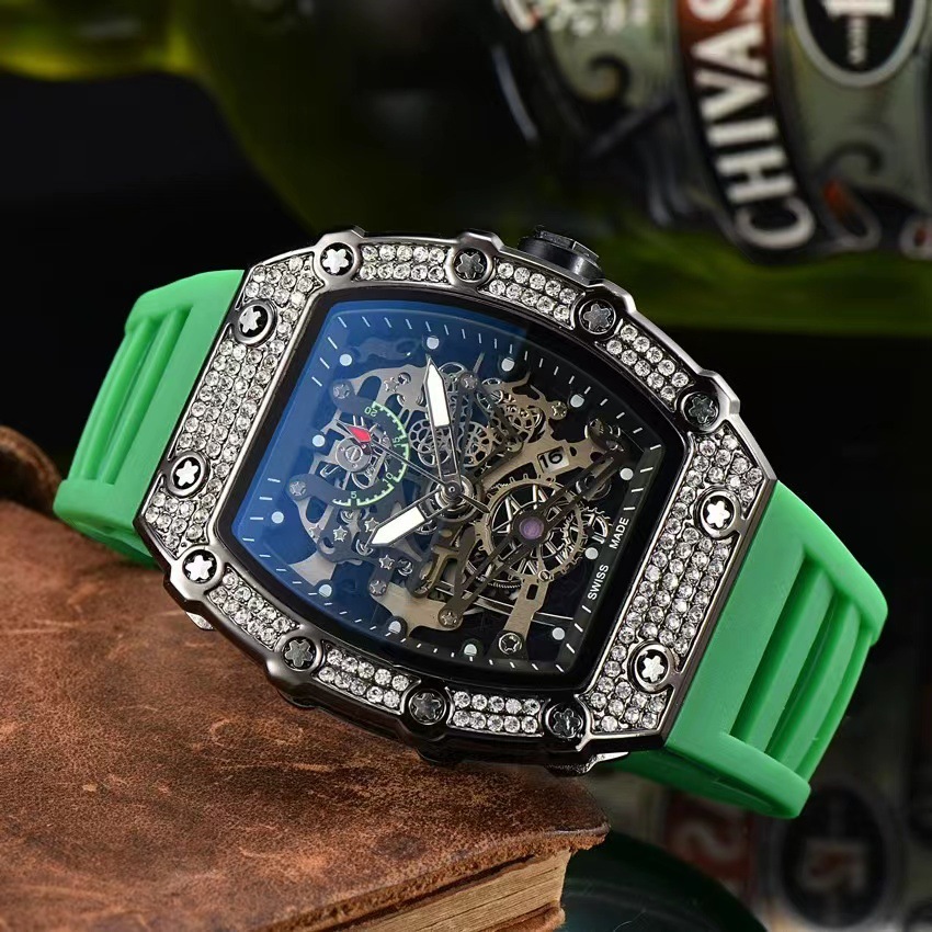 new richard cross-border hot selling mechanical style barrel-shaped hollow luminous waterproof men's watch sports details Picture