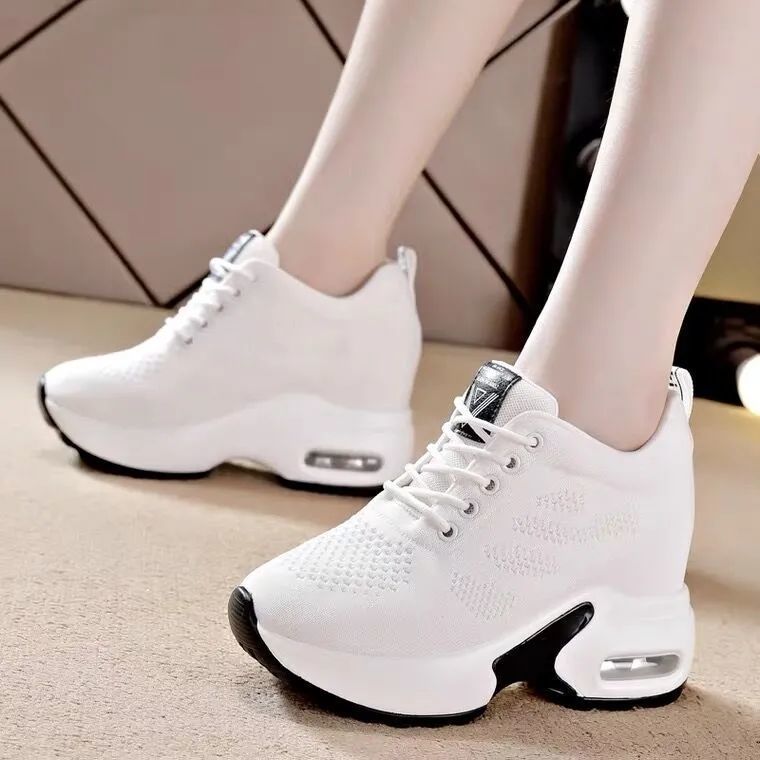 hidden heel white shoes women 2023 new flying woven shoes foreign trade mesh breathable casual sneakers women in stock wholesale undefined