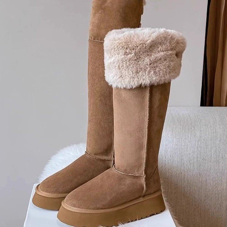women's long snow boots 2025 new thick-soled below the knee long boots winter fleece-lined extra thick high top warm cotton shoes undefined