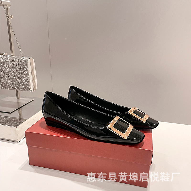 r flat shoes square buckle shoes chunky heel 2025 new spring and autumn high-grade high heel stiletto square toe french women's shoes undefined