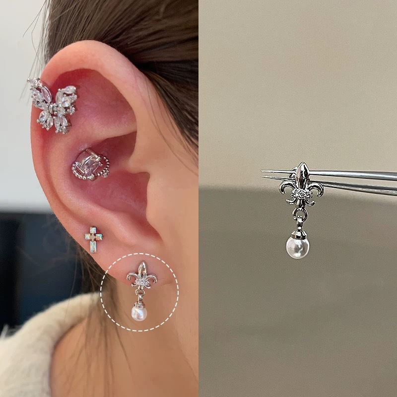 pendant series collection ear bone stud titanium steel screw stud earrings female ear-caring ear ear bone pin earrings Application Scenario