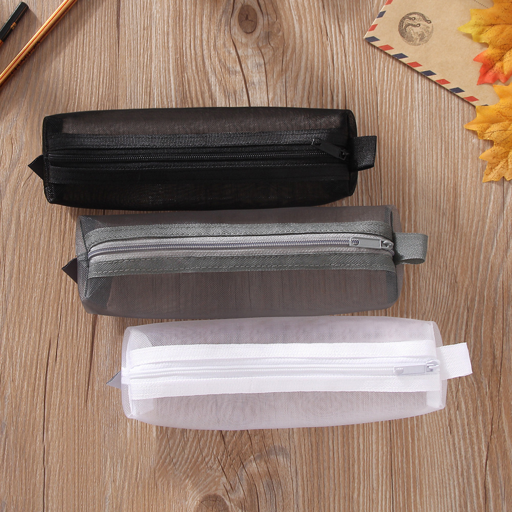 simple transparent grid mesh pencil case small fresh exam large capacity stationery universal for boys and girls pencil box details Picture