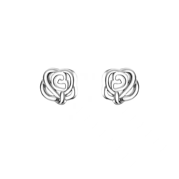 earrings 999 sterling silver light luxury high-grade pure silver ear stretcher simple silver earrings silver needle silver beans ladies auricular needle details Picture