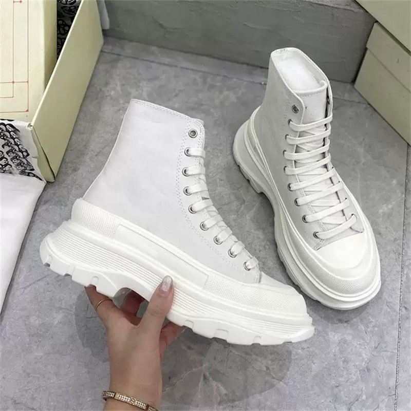 pure original mcqueen canvas shoes for women 2024 spring new muffin height increasing mcqueen platform shoes all-match lace-up white shoes undefined