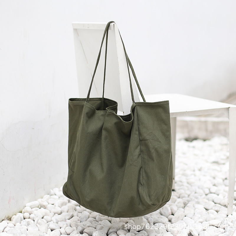 japanese ins large capacity canvas reticule commuter shopping bag cloth bag korean solid color tote bag idle style Specification drawing