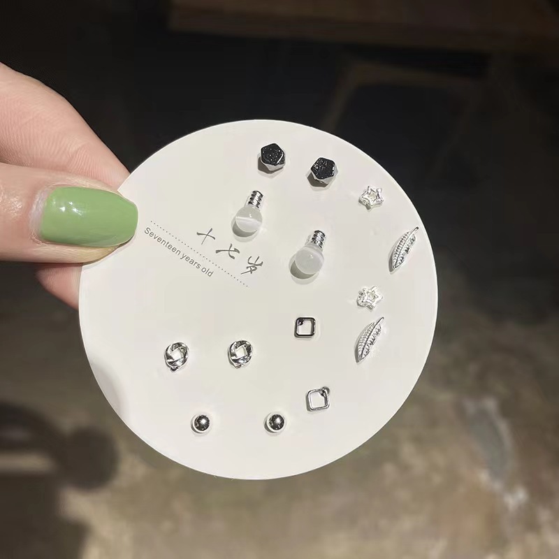925 needle korean style earrings ear-caring refined and simple 6 pairs set all-match small cute earrings non-heavy earrings details Picture