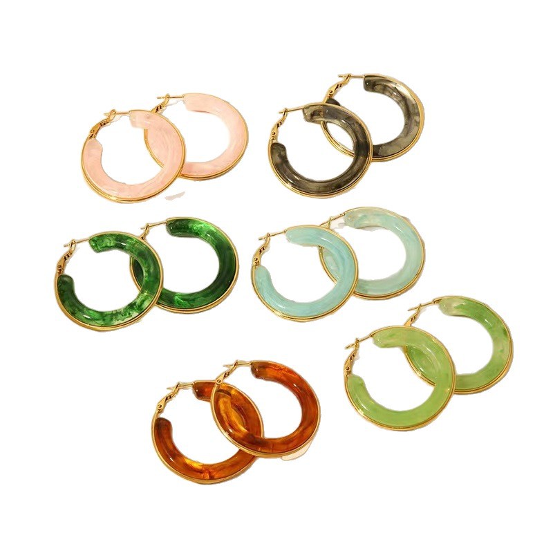 Resin large circle earrings, colorful spring earrings, versatile foreign trade cross-border women's earrings detail image 8