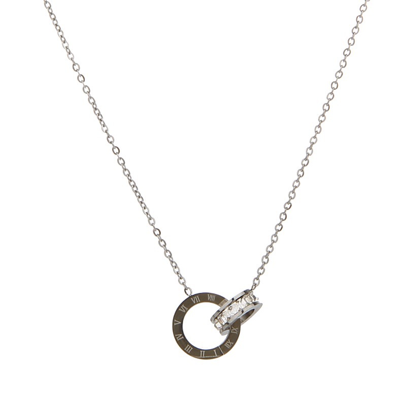 titanium steel no fading roman digital double ring necklace women's golden pendant light luxury clavicle chain simple internet celebrity same fashion full figure