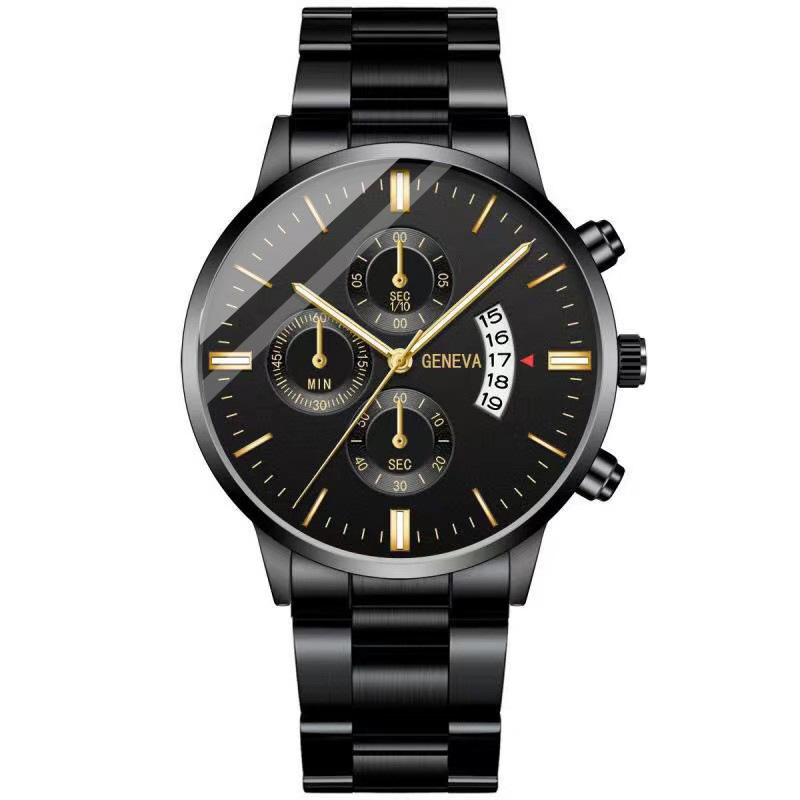 foreign trade cross-border hot simple men's business watch stainless steel fashion belt watch luminous calendar quartz Specification drawing