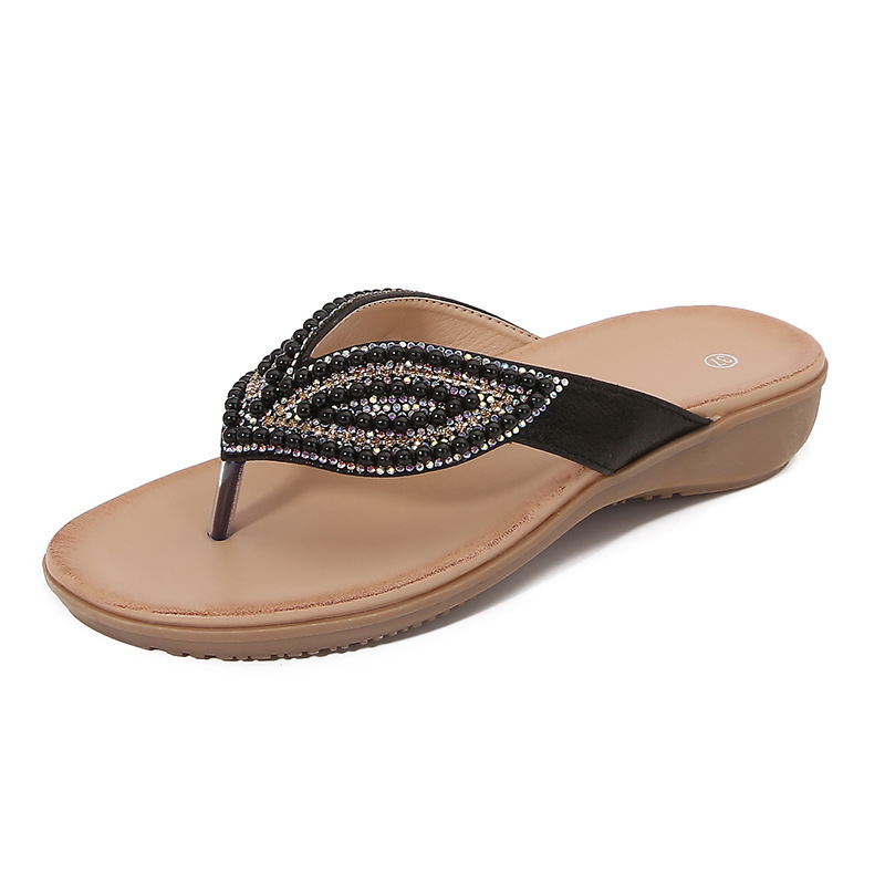 spring 2025 new bohemian sandals round toe flat bottom sandals women's rhinestone cross-border plus size women's sandals Application Scenario