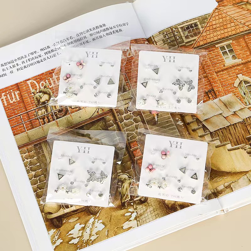 six pairs storage ear studs compact temperamental cute sweet earrings female student korean style stylish minimalism earrings earrings wholesale Item Picture