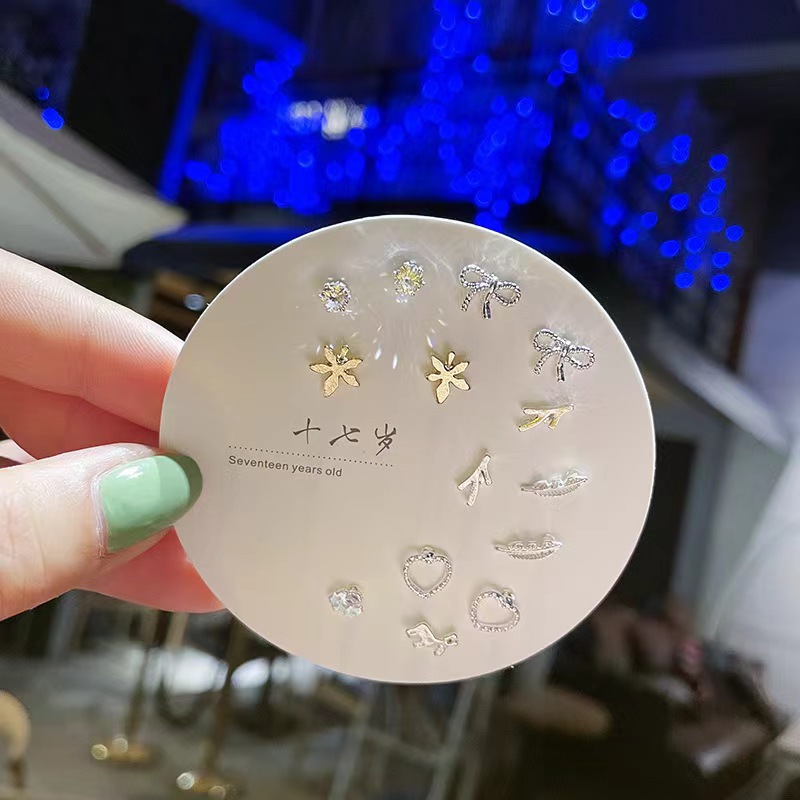 925 needle korean style earrings ear-caring refined and simple 6 pairs set all-match small cute earrings non-heavy earrings full figure