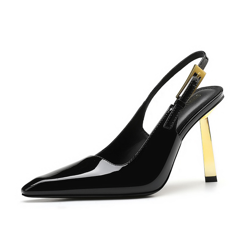 european and american 2024 spring and summer new shallow mouth metal heel stiletto heel high heels women's sexy square toe cap sandals women's shoes Item Picture