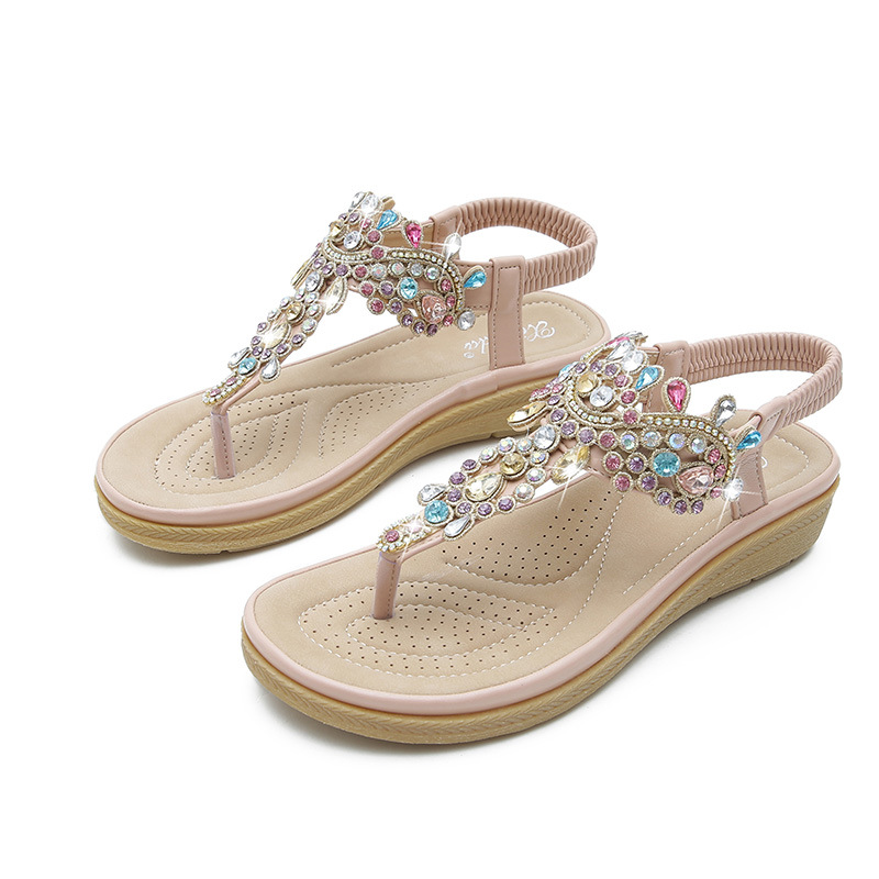 2024 summer new bohemian sandal fashion rhinestone flat sandals women's amazon foreign trade cross-border Item Picture