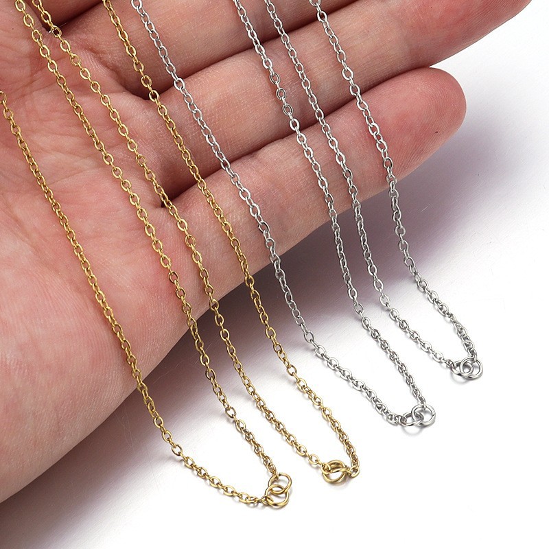 spot women's titanium steel necklace o-shaped chain chain lip chain flat cross stainless steel necklace length multi-specification Specification drawing