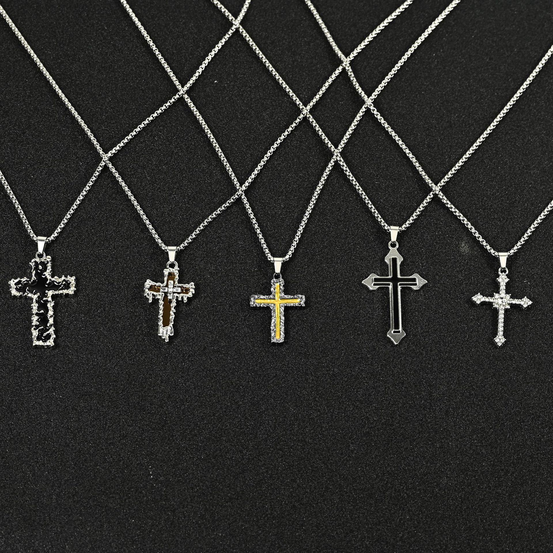 cross-border hip hop necklace ornament men's popular street cross personality disco alloy pendant sweater chain wholesale details Picture
