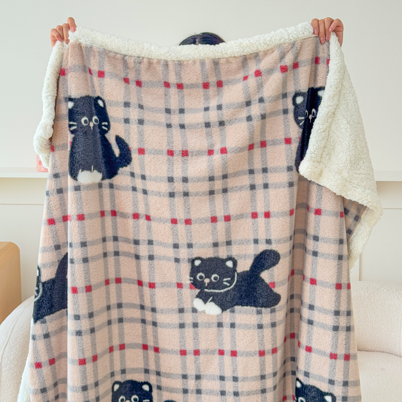 The new rabbit plush blanket, faux lamb wool printed milk wool cover blanket, multi-functional quilt cover blanket and sofa blanket keep you warm pic 3