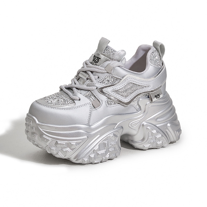 platform dad shoes women's 2025 spring new rhinestone fashion heel lifed women's shoes all-matching sports leisure shoes details Picture