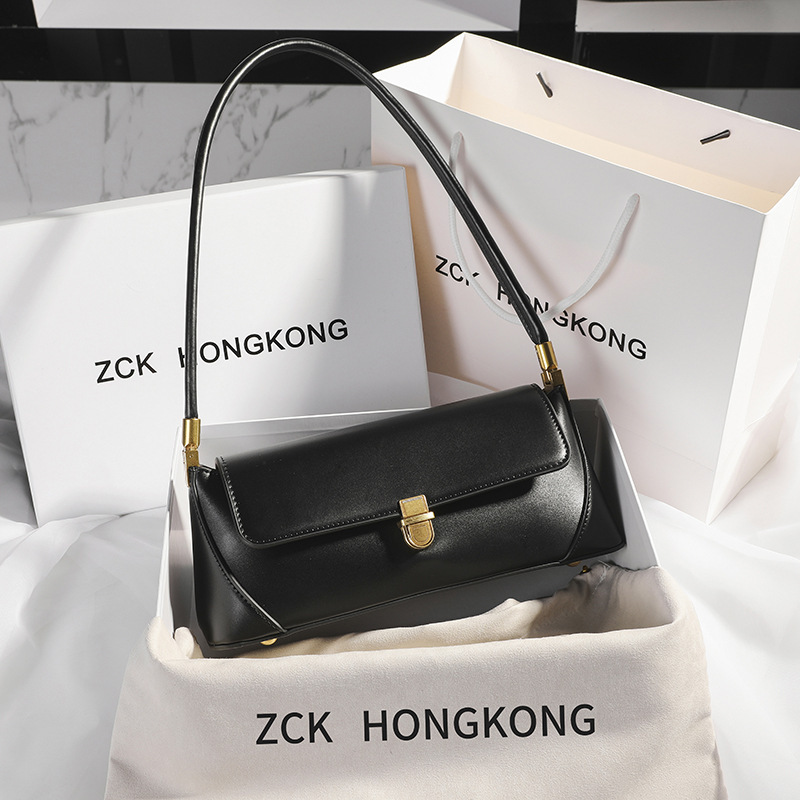 underarm bag retro minority design high-grade solid color shoulder hand-carrying genuine leather women's bag spring and summer all-match elegant satchel Specification drawing