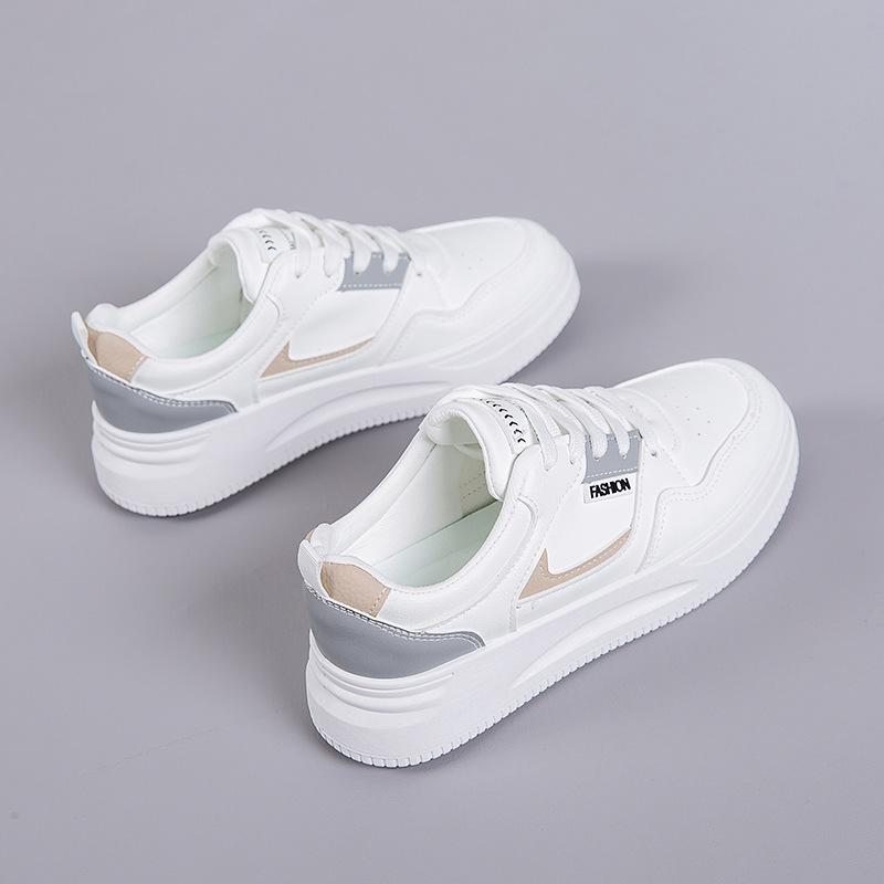 2025 hot spring and autumn light white shoes leather heighten soft bottom women's breathable platform sports casual shoes for women details Picture
