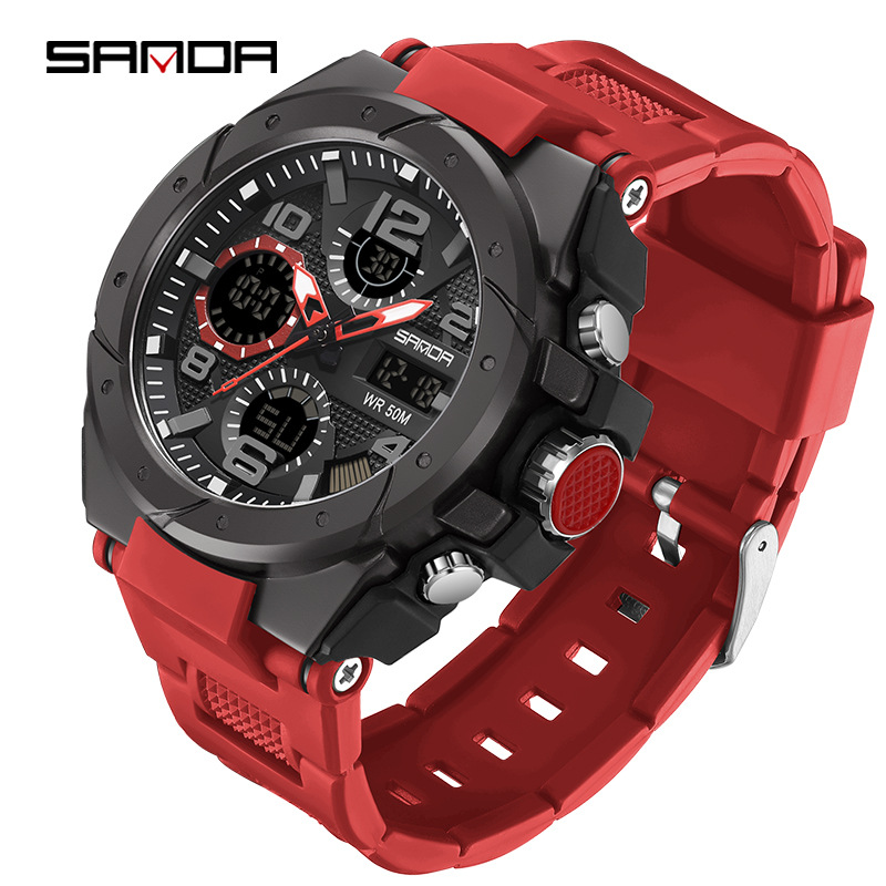 sanda watch youth electronic watch outdoor sports luminous watrproof watch multi-functional alarm clock watch for male and female students full figure