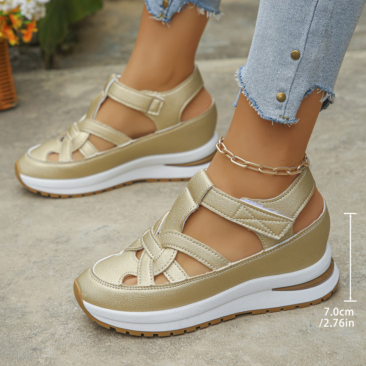 cross-border foreign trade large size sandals for women 2025 spring new european and american wedge roman women's magical stick shoes size 43 Specification drawing