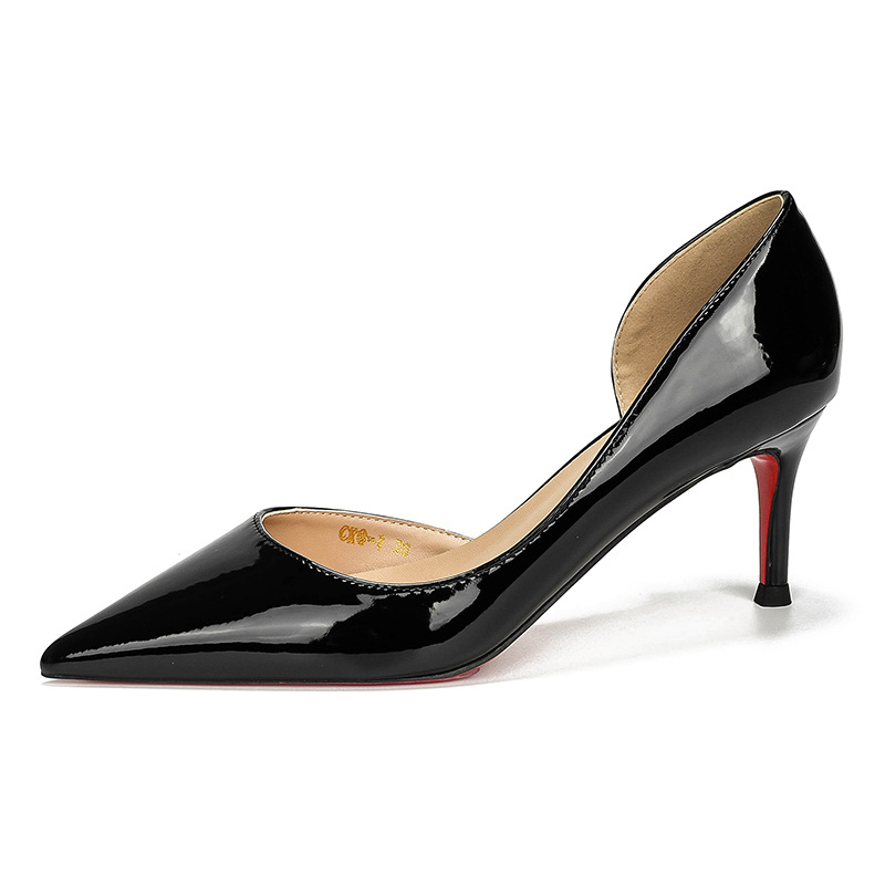 french style red bottom side empty pointed high heels women's stiletto heel autumn and winter low mouth sexy temperament all-match light luxury high-grade undefined