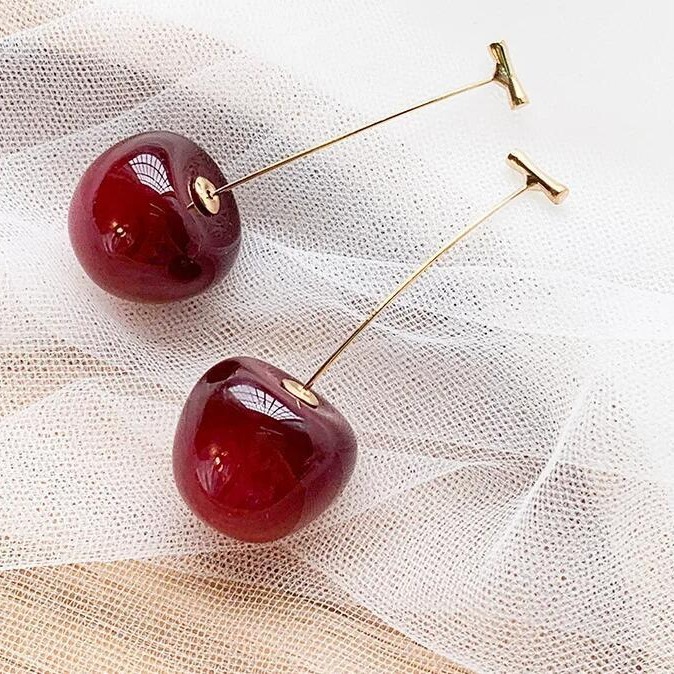earrings 925 silver needle high-grade earrings cherry fruit cherry earrings personality cherry pendant long earrings details Picture