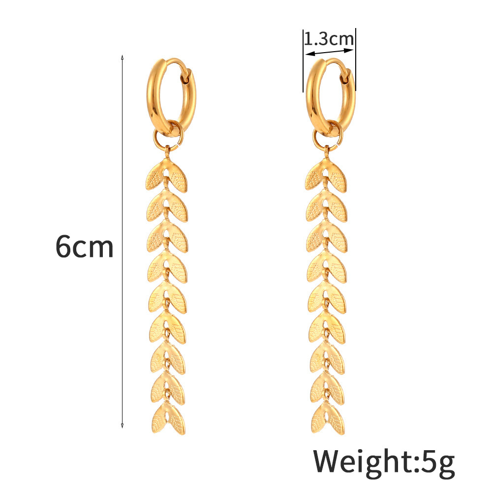europe and america cross border ins style fashionable temperament wheat long fringe earrings stainless steel gold plated non-fading earrings full figure