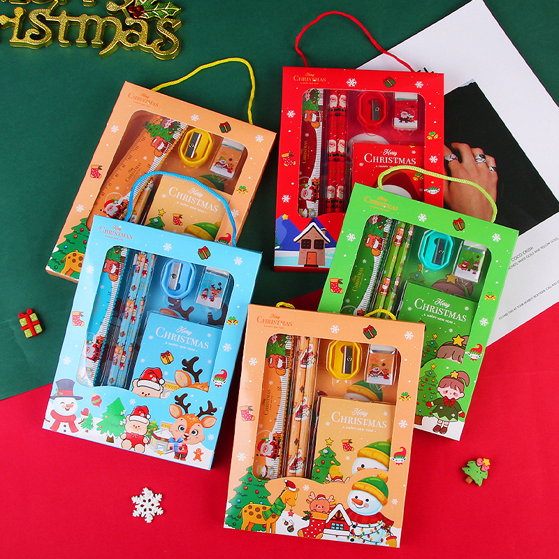 christmas portable 6-piece set pupils' stationery gift set children's christmas learning gift prizes kindergarten details Picture