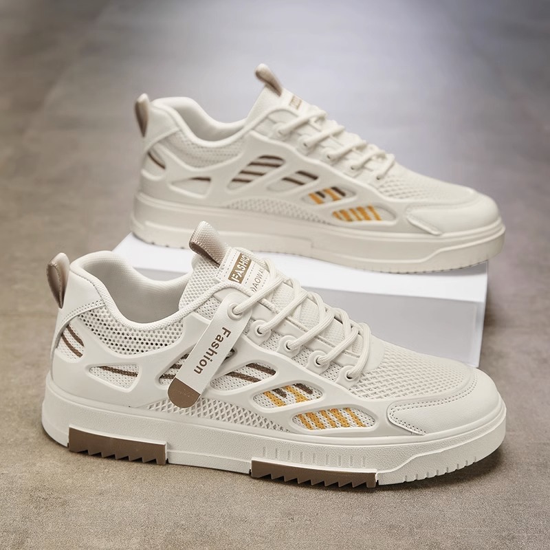 2025 summer new breathable mesh shoes men's trendy all-match white shoes student sports casual borad shoes trendy shoes undefined