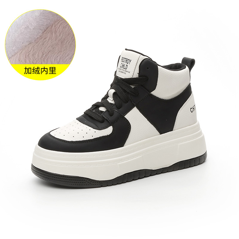 casual high top white shoes small 2025 autumn new style white autumn and winter fleece-lined platform height increasing insole women's shoes undefined