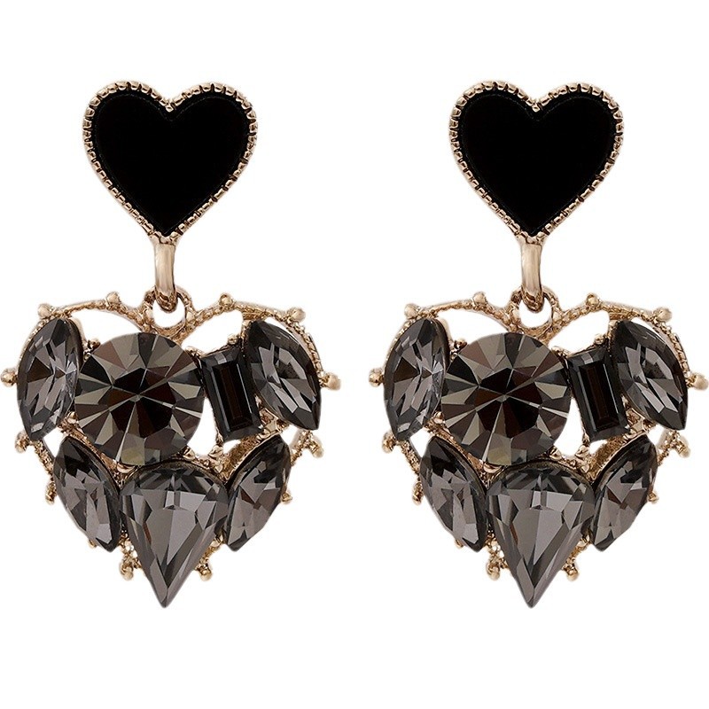 silver needle fashion high-grade diamond-embedded black earrings minority all-match temperamental earrings light luxury high quality earrings wholesale Item Picture