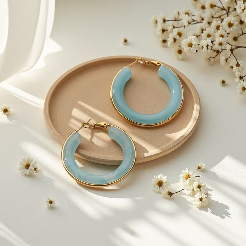 Resin large circle earrings, colorful spring earrings, versatile foreign trade cross-border women's earrings detail image 5