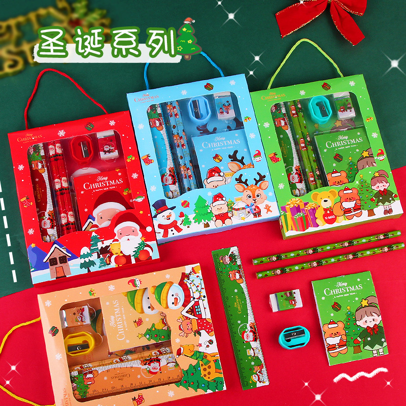 christmas portable 6-piece set pupils' stationery gift set children's christmas learning gift prizes kindergarten full figure