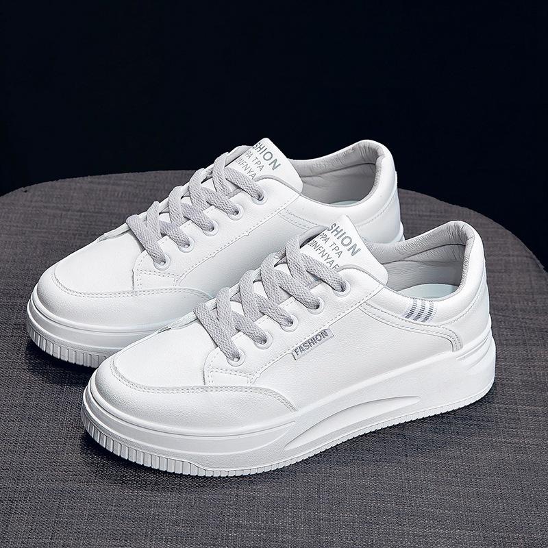2025 hot spring and autumn light white shoes leather heighten soft bottom women's breathable platform sports casual shoes for women Specification drawing