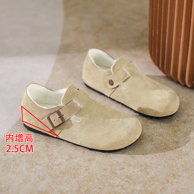 cowhide version all-inclusive birkenstock women's thick bottom slip-on lazy autumn versatile sanxi same style large size birkenstock shoes full figure
