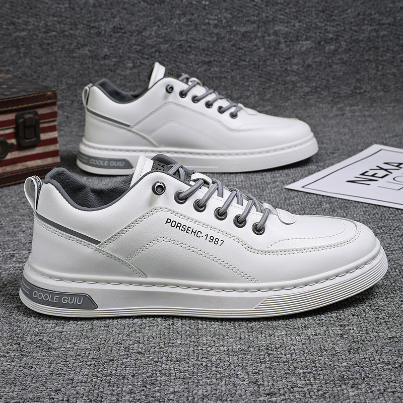 genuine leather men's shoes board shoes 2024 new trendy casual shoes versatile leather shoes men's slip-on white shoes men's details Picture