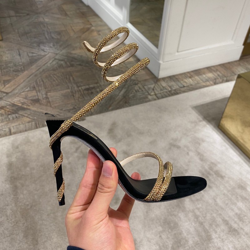 rc rhinestone snake-shaped winding tape hollow stiletto heel high heels sandals women's sexy european and american style open toe loop high heels Item Picture